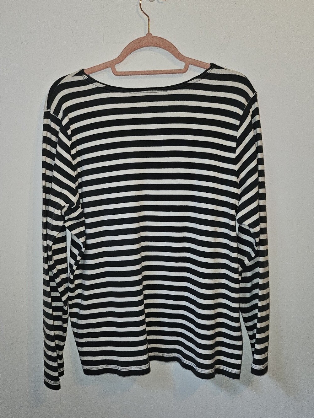 c j banks Striped Long Sleeve Tee 100% Cotton Gray White 1X - Picture 2 of 4
